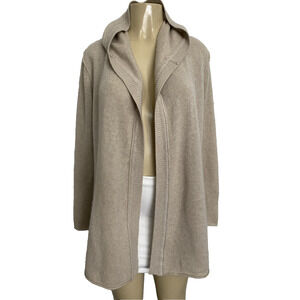 360 Cashmere Open Cardigan Sweater Oatmeal Long Sleeve Knit Hood Beige Natural S